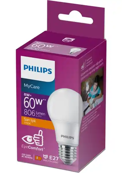Philips LED Ampul 8-60W Sıcak Sarı Işık E27 Yuva Güvenilir Aydınlatma Çözümü