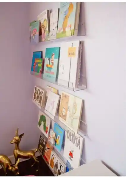 Pleksi Kitap Duvar Rafı Şeffaf Modern Dekoratif Çözüm 50x10 cm