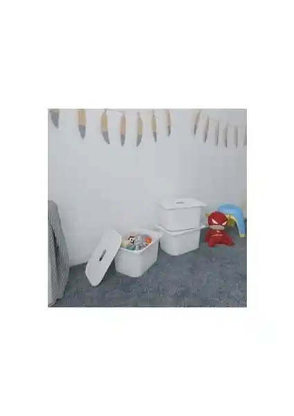 Pratico 3 Adet Beyaz Derin Kapaklı Oyuncak Sepeti - Şık ve Dayanıklı Saklama Çözümü