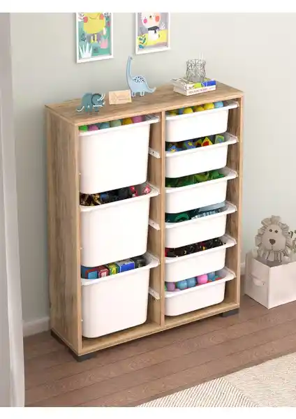 Pratico Carla 9 Sepetli Çok Amaçlı Oyuncak Dolabı Tropik Ceviz Renkli Şık ve Dayanıklı Tasarım