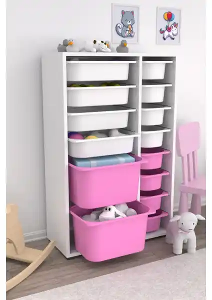 Pratico Çok Amaçlı Oyuncak Dolapları Pembe Beyaz ve Sarı Beyaz Karşılaştırması