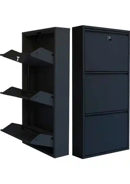 Pratik ve Güvenli 3'lü Metal Ayakkabılık Siyah Renk Seçeneğiyle Modern Çözüm