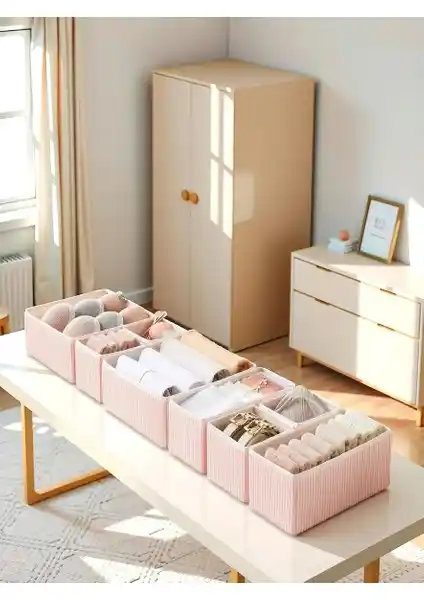 Prendi Home 8'li Pudra Çizgili Çekmece İçi Organizer Seti Ev ve Ofis Düzeni İçin Uygun
