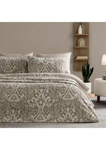 Puffy Lera Çift Kişilik Vizon Renk Yatak Örtüsü ve Yastık Kılıfı Seti