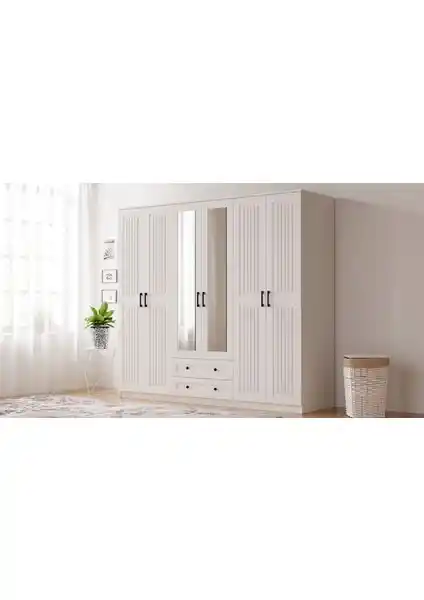 Rabi Mobilya Estelya Country Serisi 6 Kapak 2 Çekmeceli Mega Gardırop Özellikleri ve Tasarımı