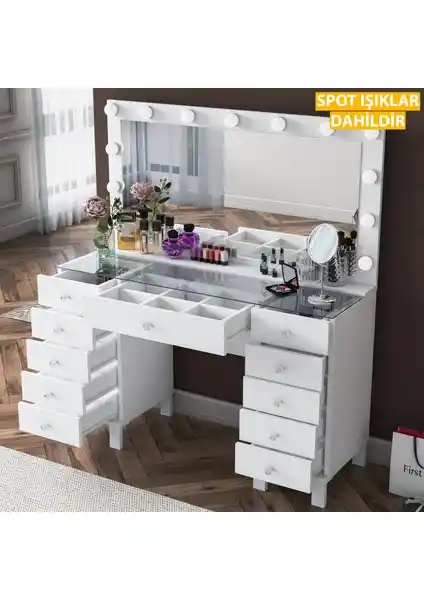 Rani BJ137 Hollywood Işıklı Aynalı Makyaj Masası Şıklık ve Fonksiyonellik Sunar