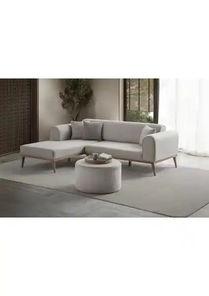 Rebul Köşe Koltuk Takımı Krem Renkli Modern ve Dayanıklı Oturma Grubu