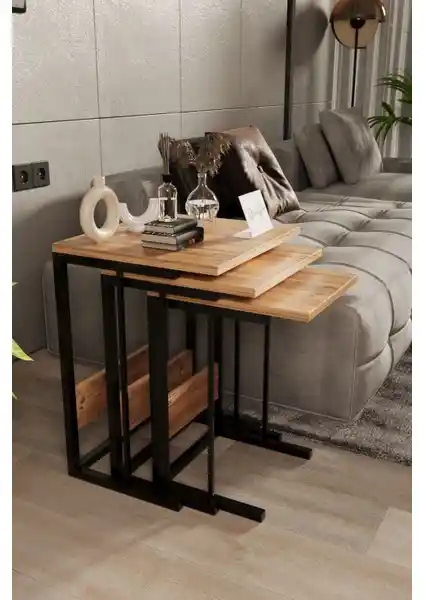 Reflekta 3'lü Metal Ayaklı Zigon Servis Sehpa Modern ve Şık Tasarım