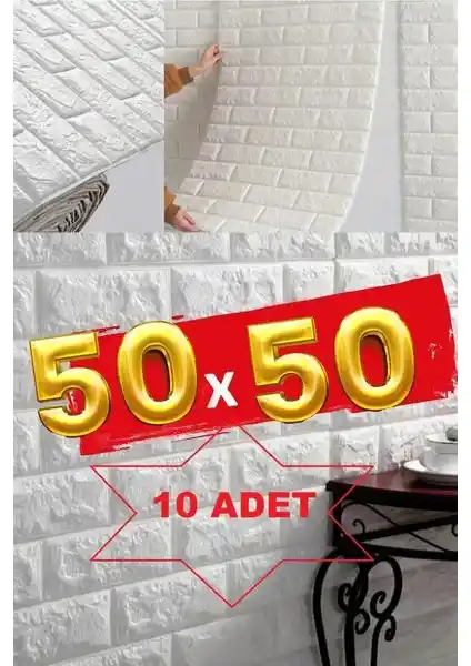 Renkli Duvarlar Kendinden Yapışkanlı Duvar Kağıdı 10 Adet 50x50 cm Modern ve Dayanıklı İç Mekan Dekoru