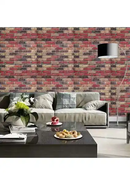 Renkli Tuğla Desenli Kendinden Yapışkanlı Duvar Paneli ile Modern Dekorasyon