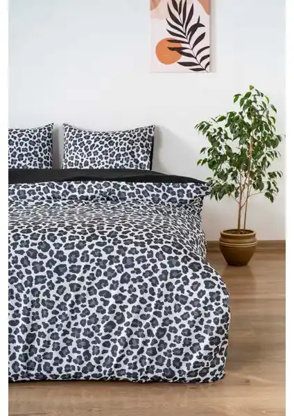 Riva İstanbul Leopar Siyah Çift Kişilik Nevresim Takımı Modern ve Şık Tasarım