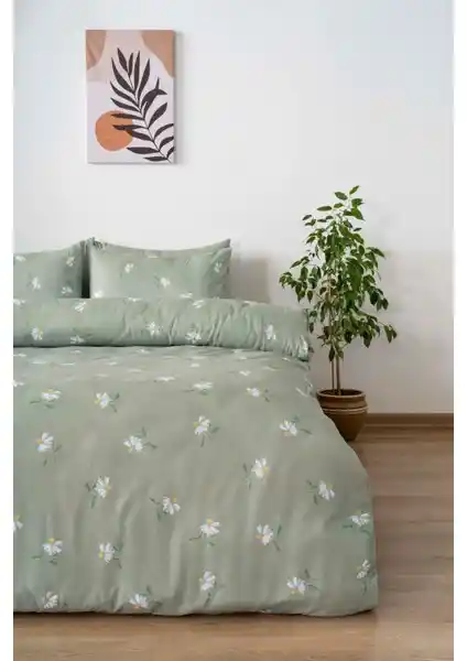 Riva İstanbul Yeşil Papatya Tek Kişilik Nevresim Seti Doğal ve Şık Tasarım