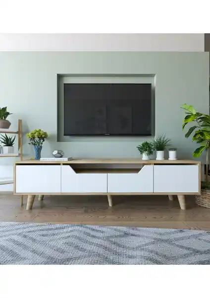 Roma Ahşap Ayaklı TV Ünitesi: Modern ve Şık Tasarım ile Fonksiyonellik Bir Arada
