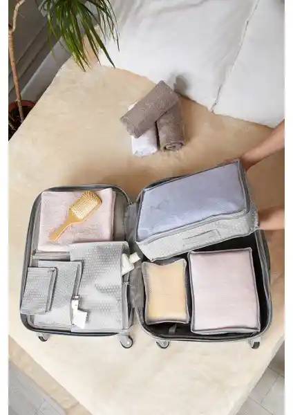 Serstil 6'lı Valiz Düzenleyici Seti Gri Benekli Çoklu Boyutlar Pratik Kullanım