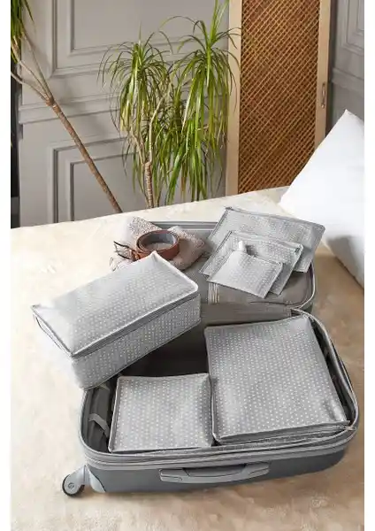 Serstil 6'lı Valiz Düzenleyici Seti Gri Benekli Şık ve Pratik Seyahat Organizeri