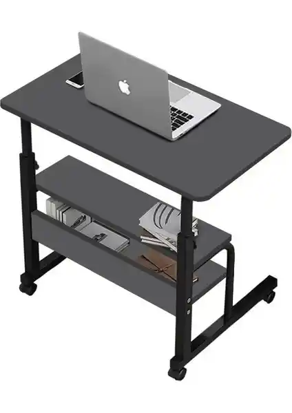 Servetavcı Yükseklik Ayarlı Çift Raflı Laptop Sehpası ve Çalışma Masası Antrasit 70x40 cm