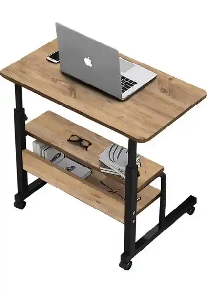 Servetavcı Yükseklik Ayarlı Çift Raflı Tekerlekli Çalışma Masası - Modern Ofis Mobilyası