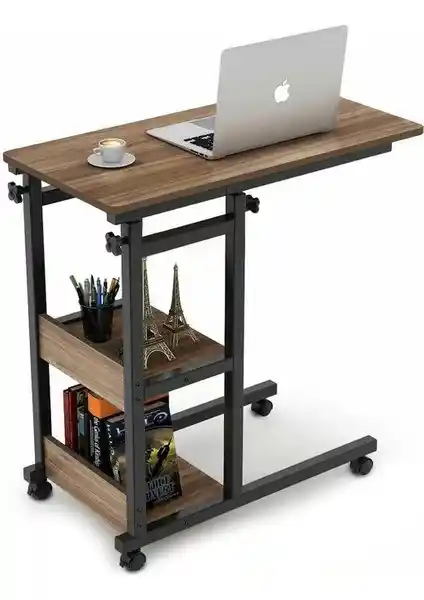 Servetavcı Yükseklik Ayarlı Raflı Laptop Sehpası ve Çalışma Masası Ceviz Tekerlekli