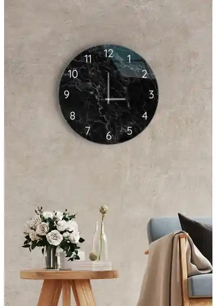 Siyah Mermer Çap 27 cm Modern Duvar Saati Estetik ve Dayanıklı Tasarım