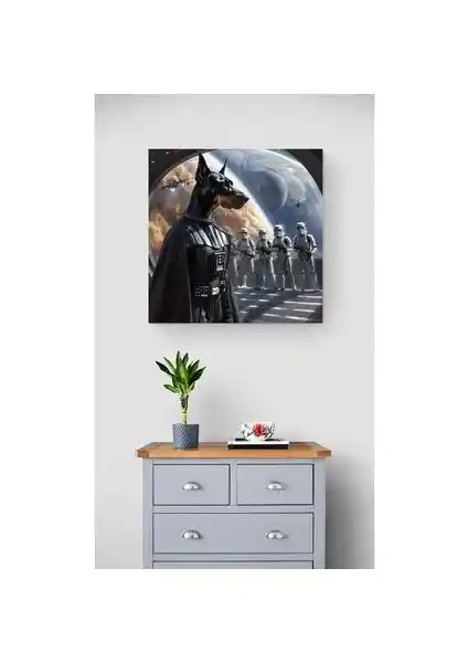 Star Wars ve Doberman Temalı Cam Tablo Modern Dekoratif Parça 85 Karakter