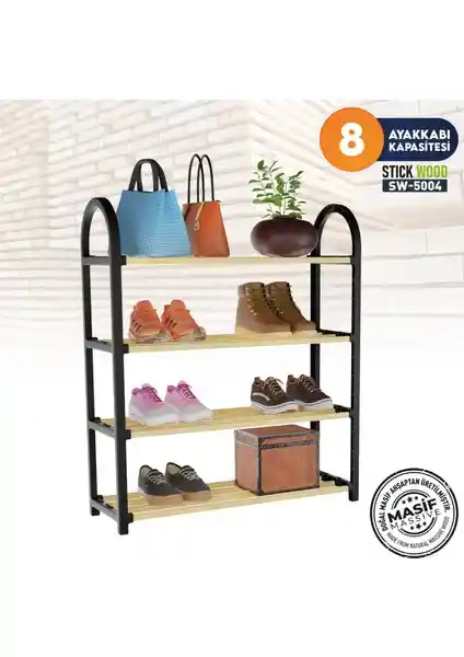 Stickwood 4 Katlı Ahşap Ayakkabılık SW 5004 - Modern ve Şık Depolama Çözümü