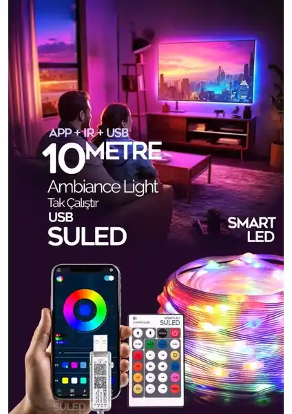 Suled 10 Metre Bluetooth Kontrollü Akıllı LED Şerit Işık Modern Dekorasyon ve Atmosfer Yaratıcıları İçin