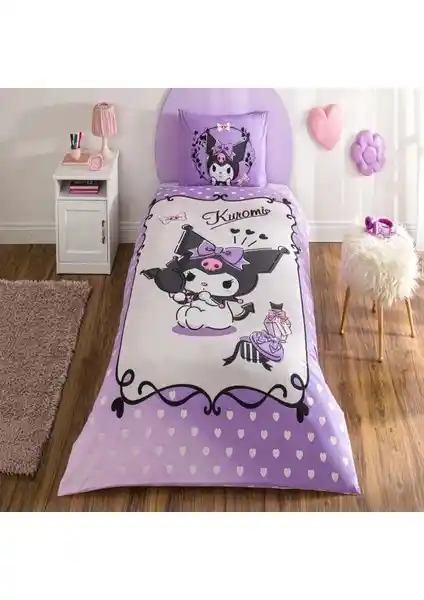 Taç Lisanslı Kuromi Tek Kişilik Pamuklu Nevresim Takımı Yatak Odalarına Renk ve Konfor Katar