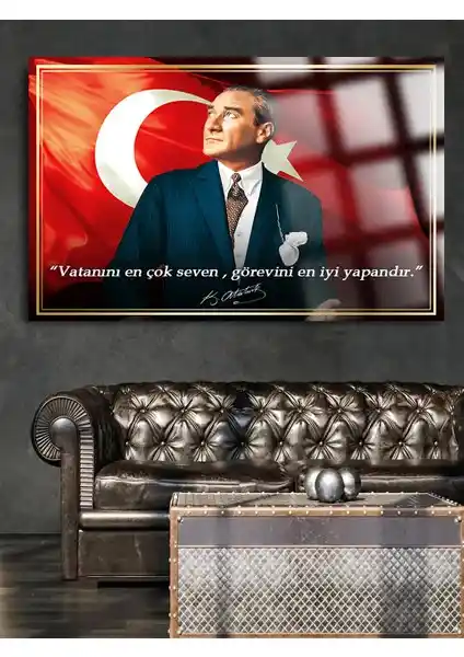 Taulart Yazılı Görkemli Atatürk Cam Tablo: Estetik ve Dayanıklılık Sunan Modern Dekorasyon Ürünü
