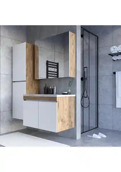 Teta Home Tokyo 80 Cm Atlantik Çam-Beyaz MDF Banyo Dolabı Seti Modern ve Dayanıklı Tasarım