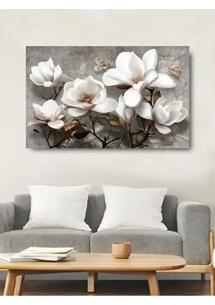 Trade Ays Beyaz Çiçekler Modern Dekoratif Kanvas Duvar Tablo - Şık ve Dayanıklı Dekorasyon Parçası
