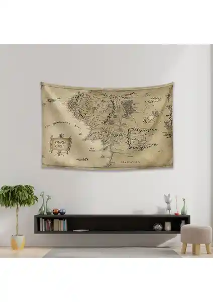 Vagonik Yüzüklerin Efendisi Orta Dünya Haritası Duvar Halısı Dekoratif Parça