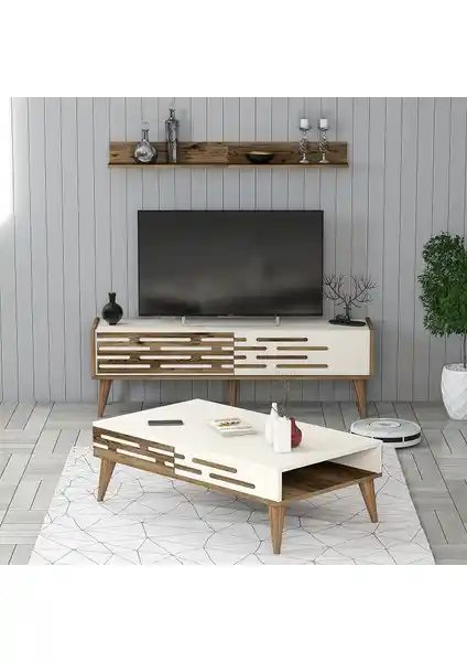 Variant Mobilya Valensiya 140cm TV Ünitesi ve Orta Sehpa Takımı Ceviz ve Krem Renk Seçenekleriyle