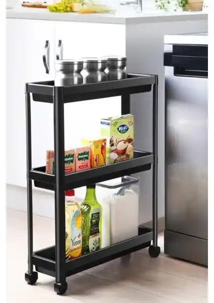 Vesken Tekerlekli Dikdörtgen 3 Katlı Raf Ünitesiyle Mutfak ve Banyo Düzeninizi Optimize Edin