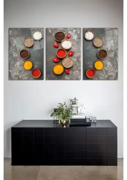 Vosevu Çeşitli Baharatlar 3'lü Cam Tablo Seti Modern ve Dayanıklı Dekoratif Tasarım