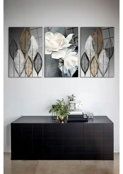 Vosevu Siyah Gri 3'lü Cam Tablo Seti Modern ve Şık İç Mekan Dekorasyonu İçin