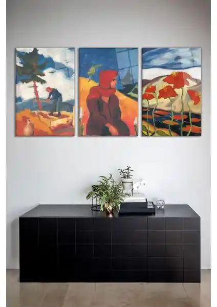 Vosevu Zolo Palugyay Yağlı Boya Temalı 3'lü Cam Tablo Seti Modern Ev Dekorasyonu İçin Uygun