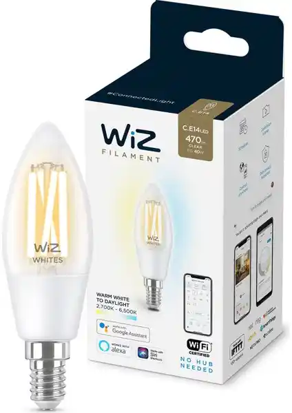 Wiz 40W Sarı-Beyaz Ambiyans Filament Ampul E14 Şeffaf Cam Modern Tasarım