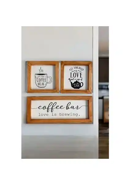 Wooden Factory Mutfak Çay Kahve Köşesi Ahşap Dekor Duvar Tablo Seti Geniş ve Estetik Tasarım