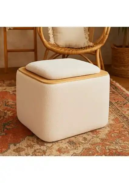 Zem Jarvis Bohem San<dı>klı Orta Sehpa Puf Kırık Beyaz Modern Oturma Odası Mobilyası