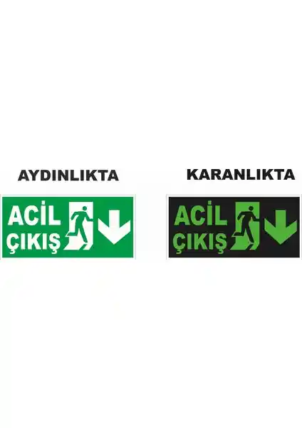 Acil Çıkış Aşağı Ok Fosforlu Levhası Güvenlik ve Yönlendirme Çözümü