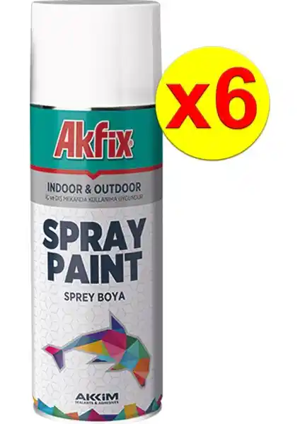 Akfix 6’lı Paket Akrilik Sprey Boya Parlak Beyaz 400ML Çok Yönlü Dayanıklı Boya