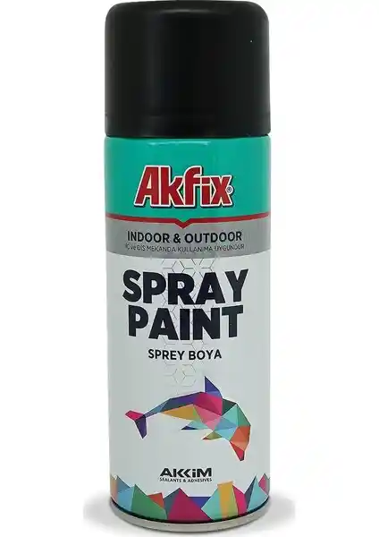 Akfix Akrilik Sprey Boya 400ml Mat Siyah Yüzeyler İçin Dayanıklı ve Çok Yüzeyli Uygulama