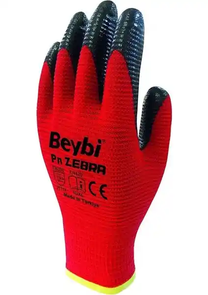 Beybi Zebra Kırmızı Nitril İş Eldiveni: Güvenlik ve Dayanıklılık İçin Mükemmel Çözüm