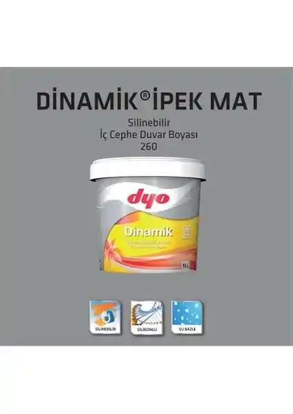 Dyo Dinamik Silikonlu Silinebilir İpek Mat İç Cephe Duvar Boyası 15 Lt Vizon