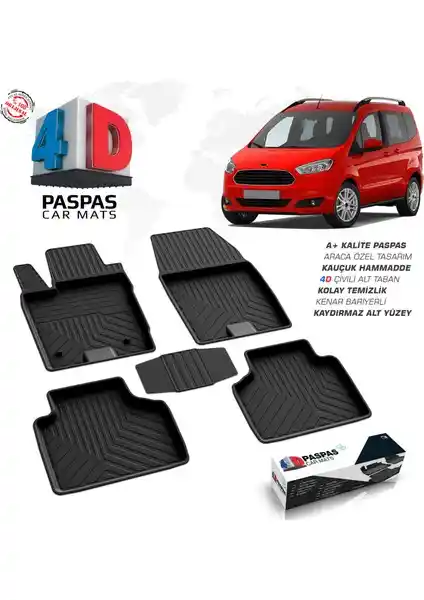 Ford Courier 4D Havuzlu Siyah Paspaslar 2014-2023 İç Mekan Koruma ve Temizlik Çözümü