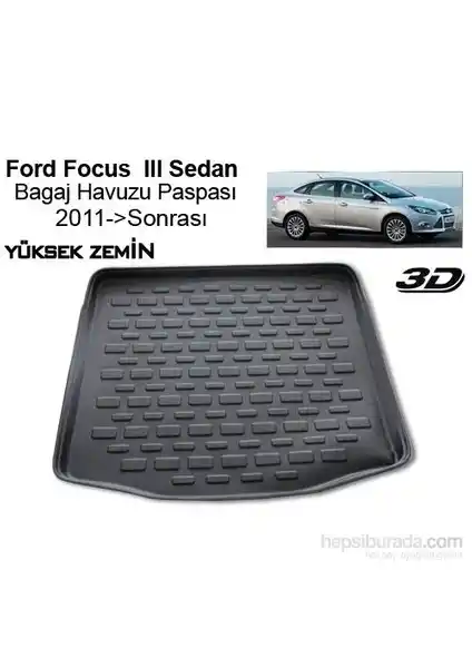 Ford Focus 3 Sedan İçin Yüksek Zeminli Siyah Bagaj Havuzu Güçlü ve Estetik Koruma Çözümü