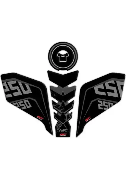 GP Kompozit CF Moto 250 NK 2018-2022 Uyumlu Siyah Tank Pad Seti – Dayanıklı ve Estetik Koruma