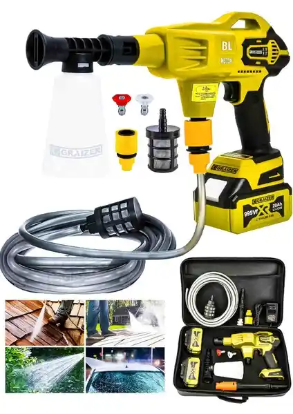 Graizer Alman 999 Vf Portatif Şarjlı Basınçlı Yıkama Makinesi 100 Bar Güç ve Dayanıklılık