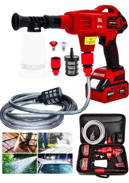 Graizer Alman 999 Vf Şarjlı Portatif Yüksek Basınçlı Oto ve Bahçe Temizlik Makinesi
