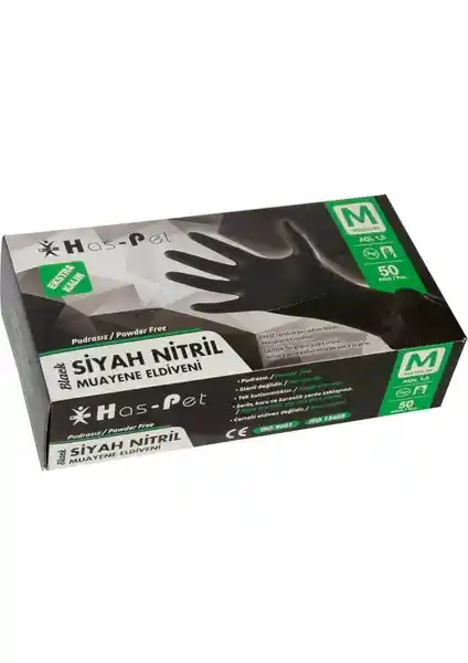 Haspet Nitril Pudrasız Ekstra Kalın Siyah Eldiven Endüstriyel ve Güvenlik Uygulamaları İçin